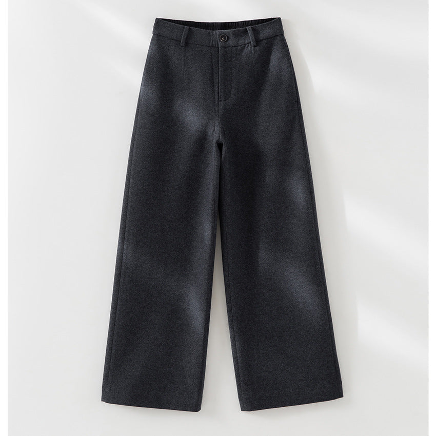 Women High-waisted Wool Blend Palazzo Pants with Straight Leg and Elastic Back Mune Fashion