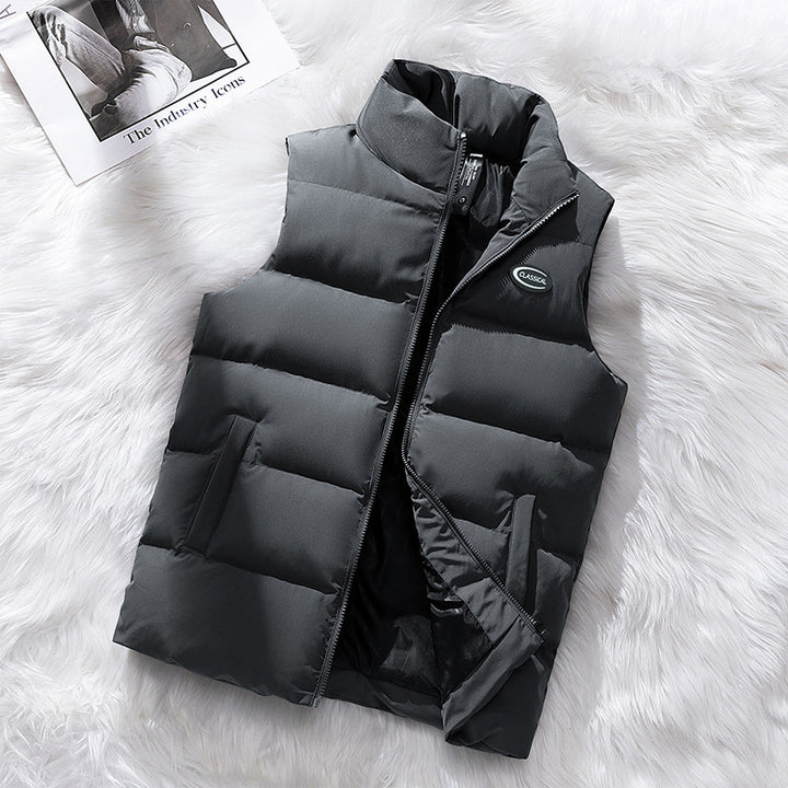 Men's Padded Quilted Vest with Stand Collar and Windproof Thermal Insulation Mune Fashion