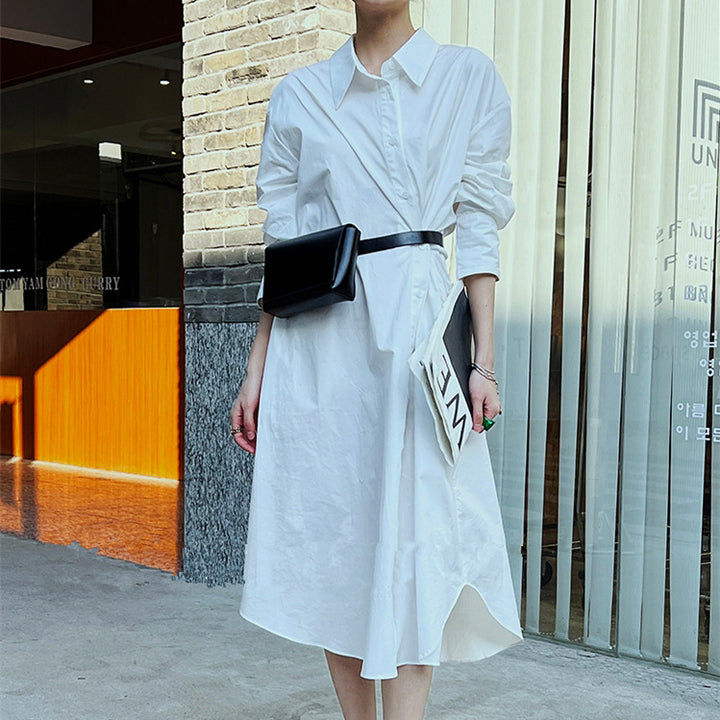 Women's shirt dress made of cotton poplin with asymmetric wrap detail Mune Fashion