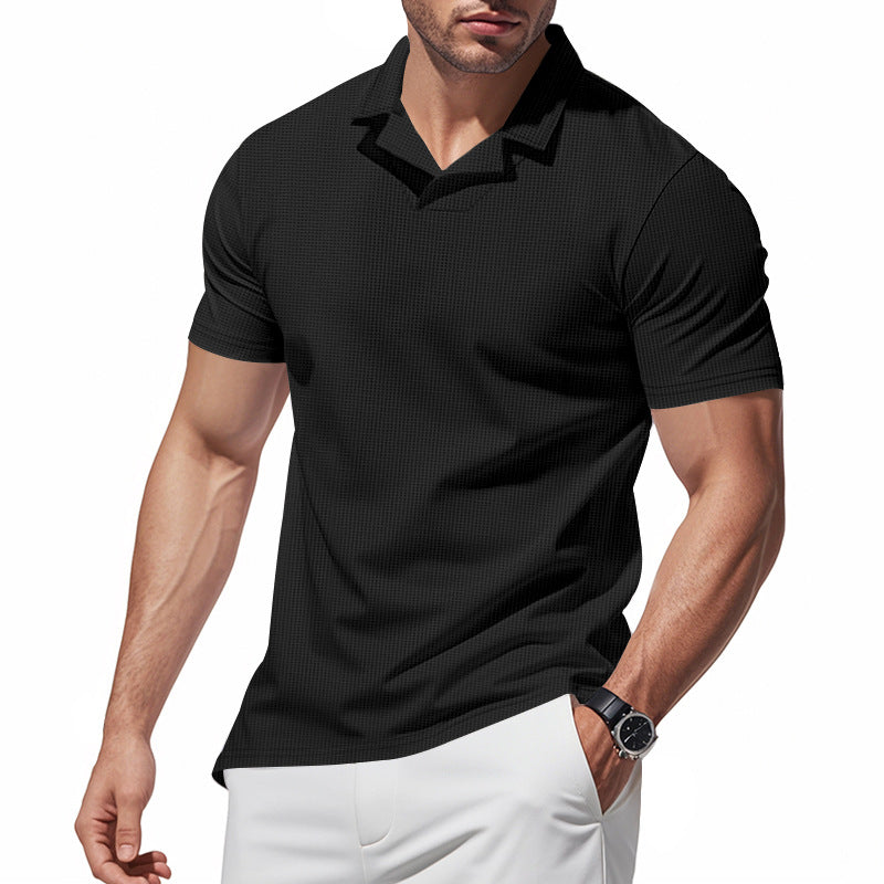 Men's structured short-sleeve polo with open V-neck and close-fitting cut Mune Fashion