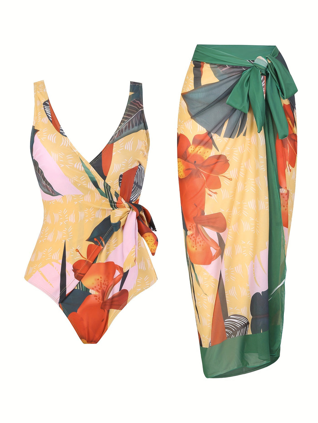 Women One-Piece Swimsuit with Elegant Wrap Skirt Mune Fashion