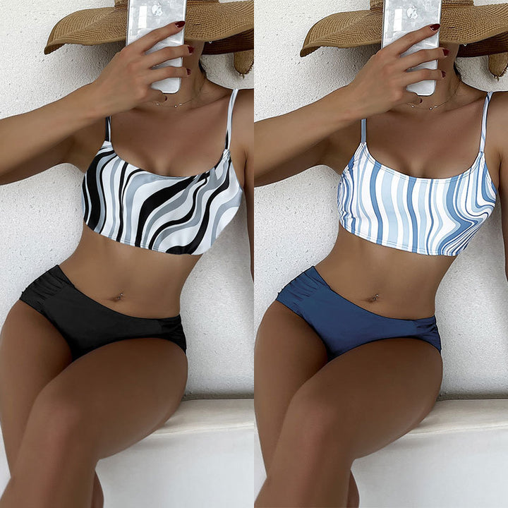 Women's bikini set with striped top and high waistband Mune Fashion