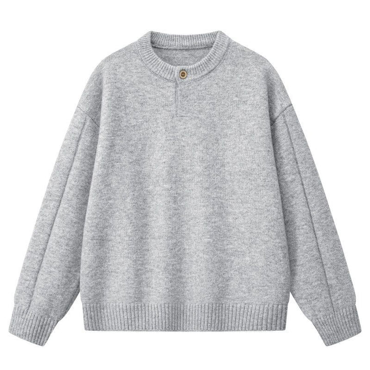Women's Oversized Fine Knit Sweater with Half Button Placket, Dropped Shoulder & Ribbed Hem Mune Fashion