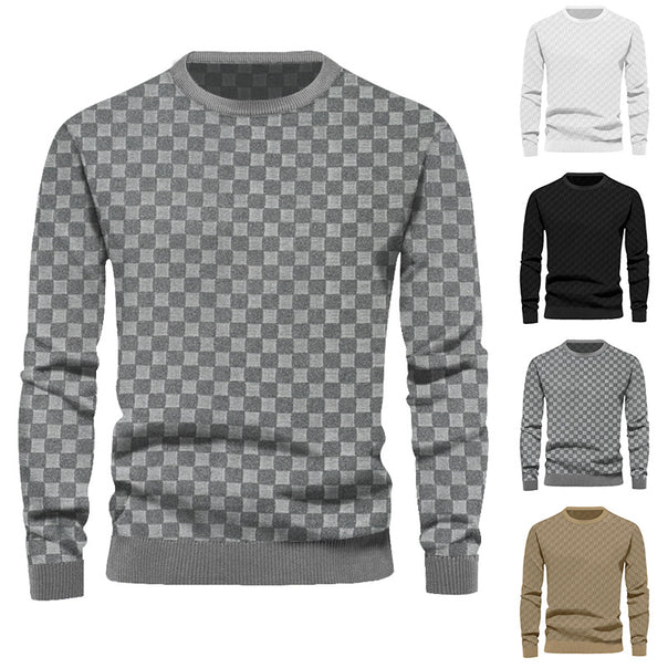 Men's finely structured round neck sweater with check relief and ribbed cuffs Mune Fashion