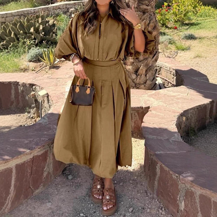 Women Tailored A-Line Midi Skirt with Pleats & High Waist Mune Fashion