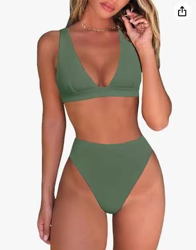 Women's High-Waisted Bikini Set with V-Neck Mune Fashion