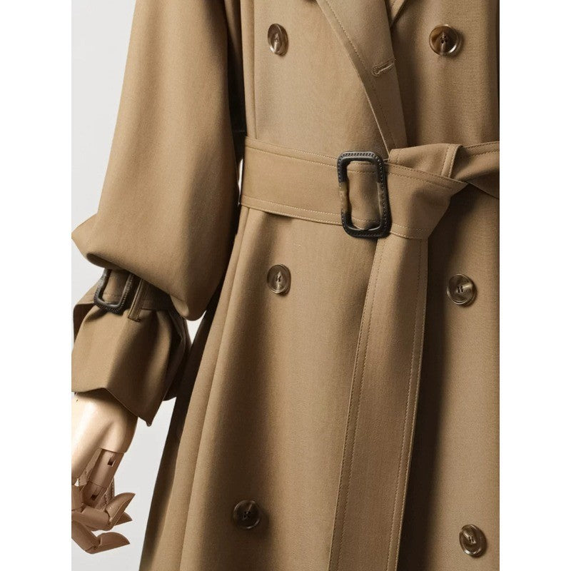 Women Double-breasted Trench Coat with Waist Belt and Balloon Sleeves Mune Fashion
