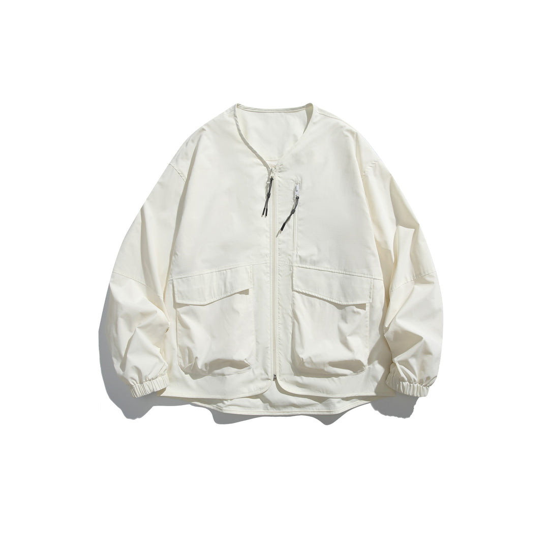 Men's short jacket with V-neck, two-way zippers and utility pockets Mune Fashion