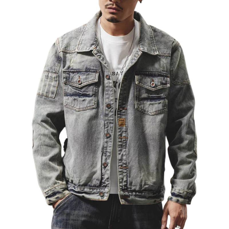 Men's denim jacket in a used look with shirt collar, flap chest pockets, and relaxed fit Mune Fashion