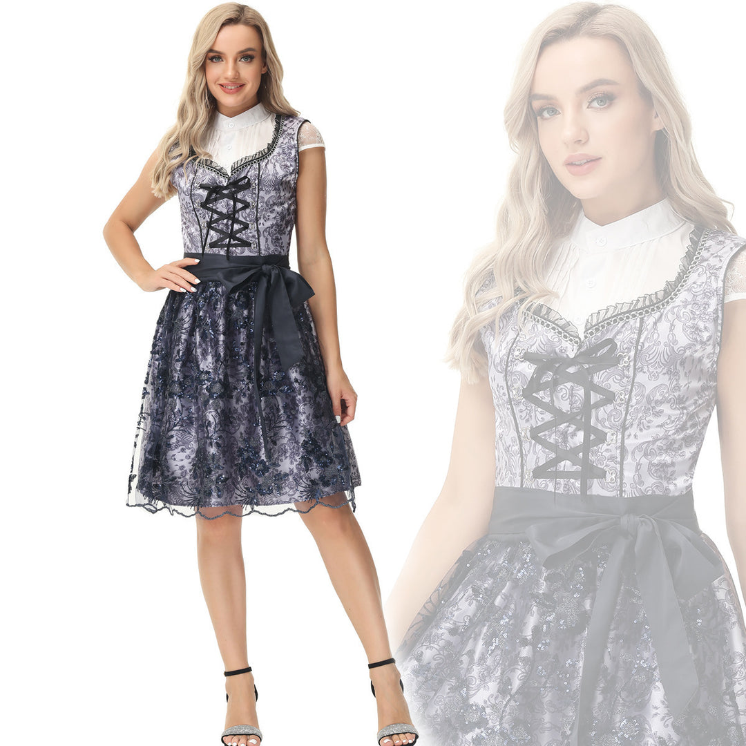 Ladies elegant dirndl dress with laced bodice front and lace overlay Mune Fashion