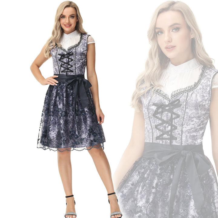 Ladies elegant dirndl dress with laced bodice front and lace overlay Mune Fashion