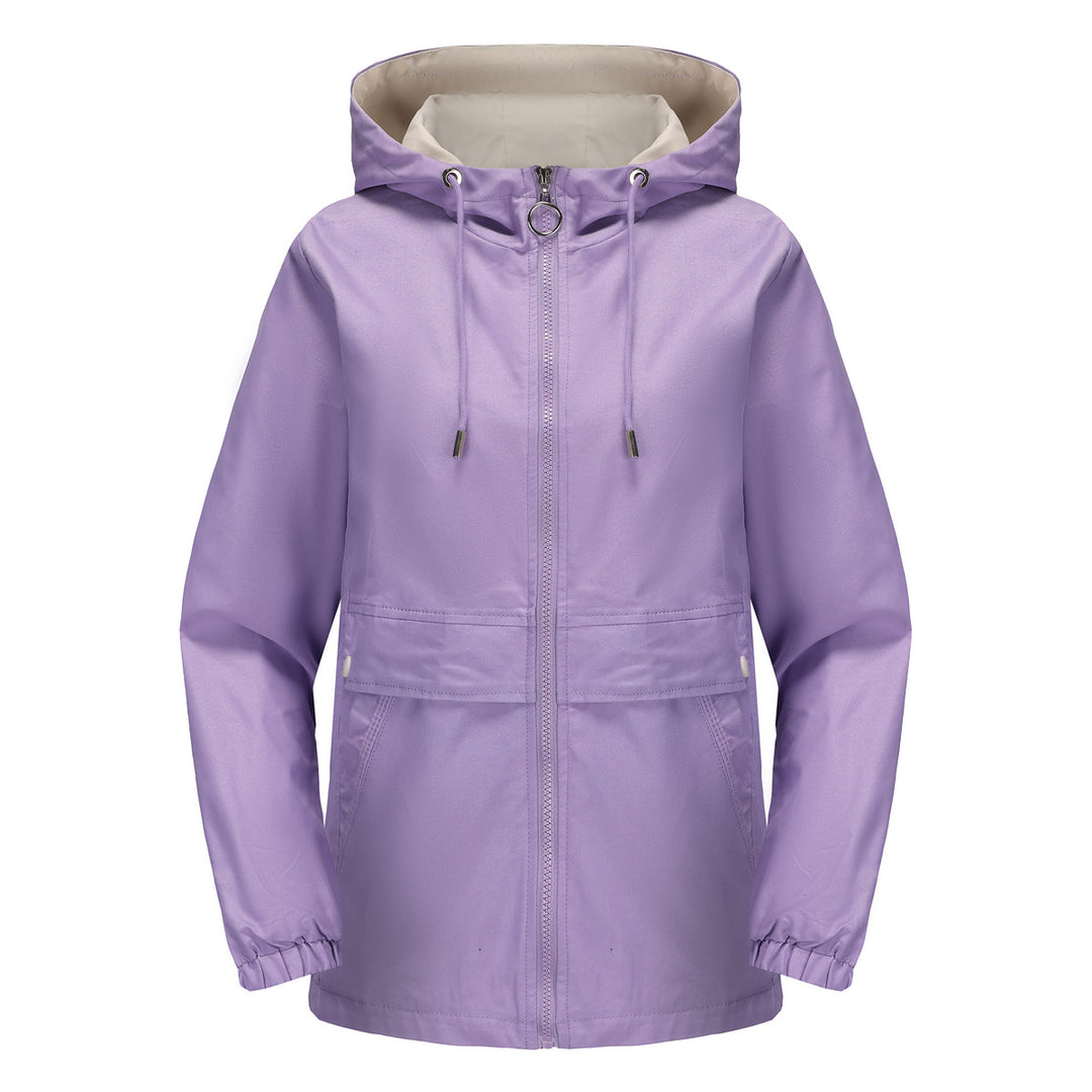 Women's lightweight water-repellent hooded parka with drawstring, ring zipper, and concealed snap button placket Mune Fashion