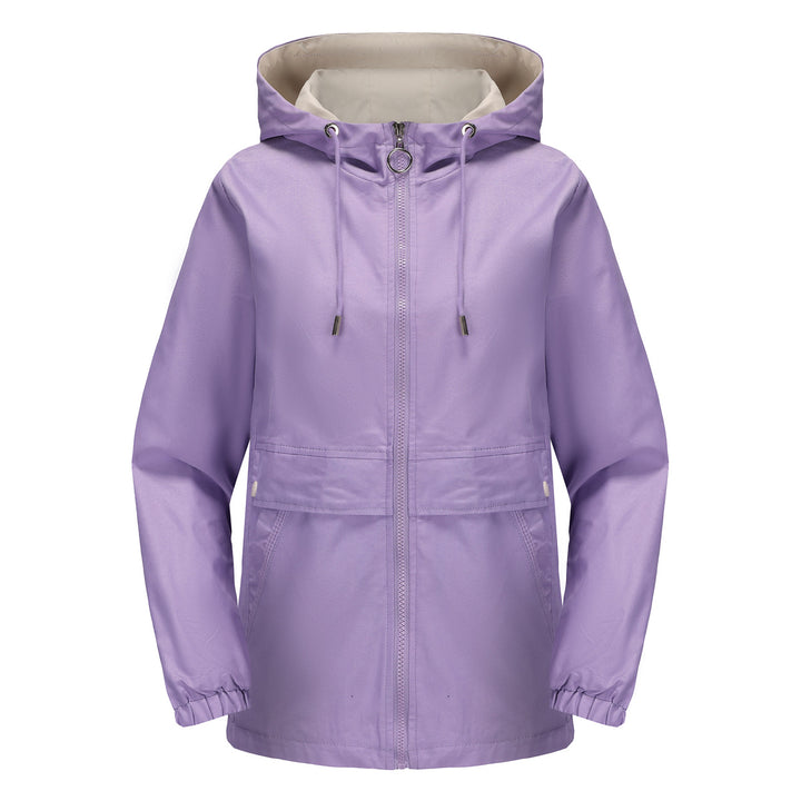 Women's lightweight water-repellent hooded parka with drawstring, ring zipper, and concealed snap button placket Mune Fashion