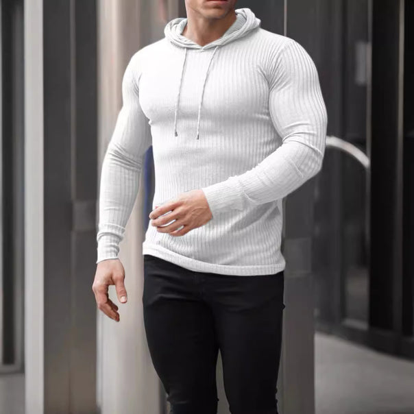 Men's close-fitting ribbed knit hooded long sleeve with slim fit and elastic content Mune Fashion