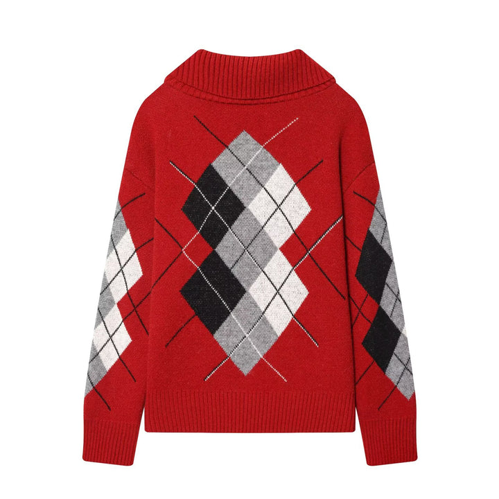 Women’s Oversized Knit Sweater with Diamond Pattern and Turtleneck Mune Fashion