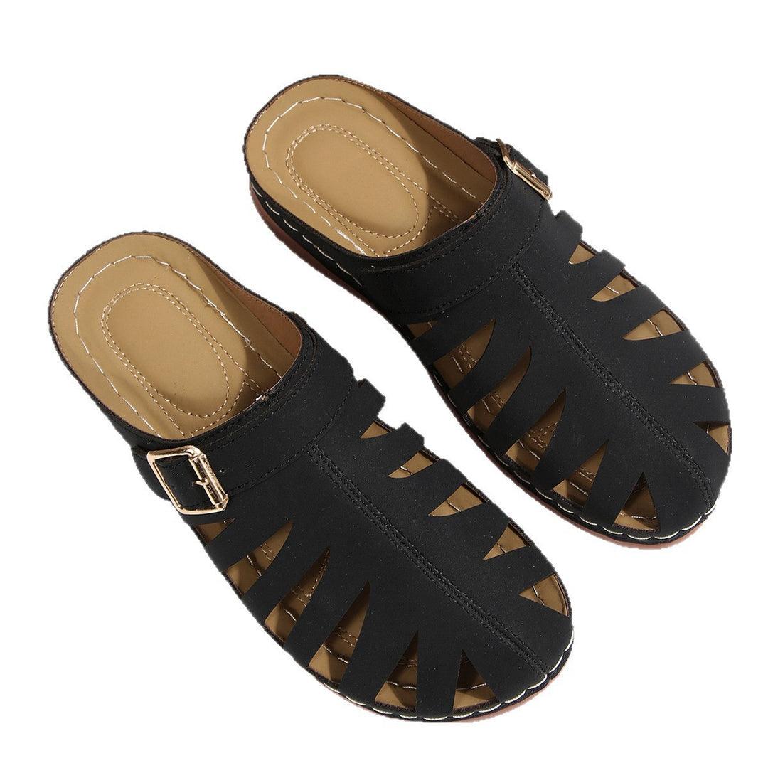 Women's Closed Strap Sandals with Cut-Outs and Adjustable Buckle Mune Fashion