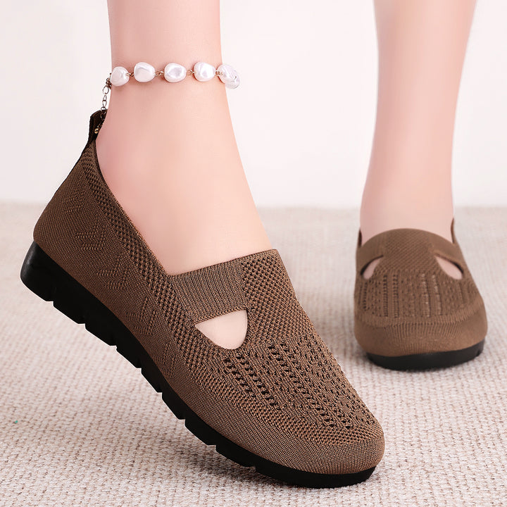 Women's knitted slip-on ballerina slippers with elastic Mary Jane strap and cushioned wedge sole Mune Fashion