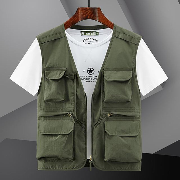Men's Utility Outdoor Vest with Multiple Pockets and Front Zip Mune Fashion