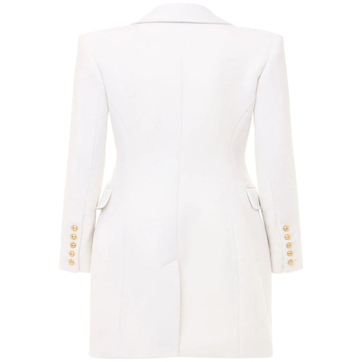 Women Narrow Cut Double-Breasted Wool Blend Long Coat with Distinctive Shoulder and Golden Decorative Round Buttons Mune Fashion