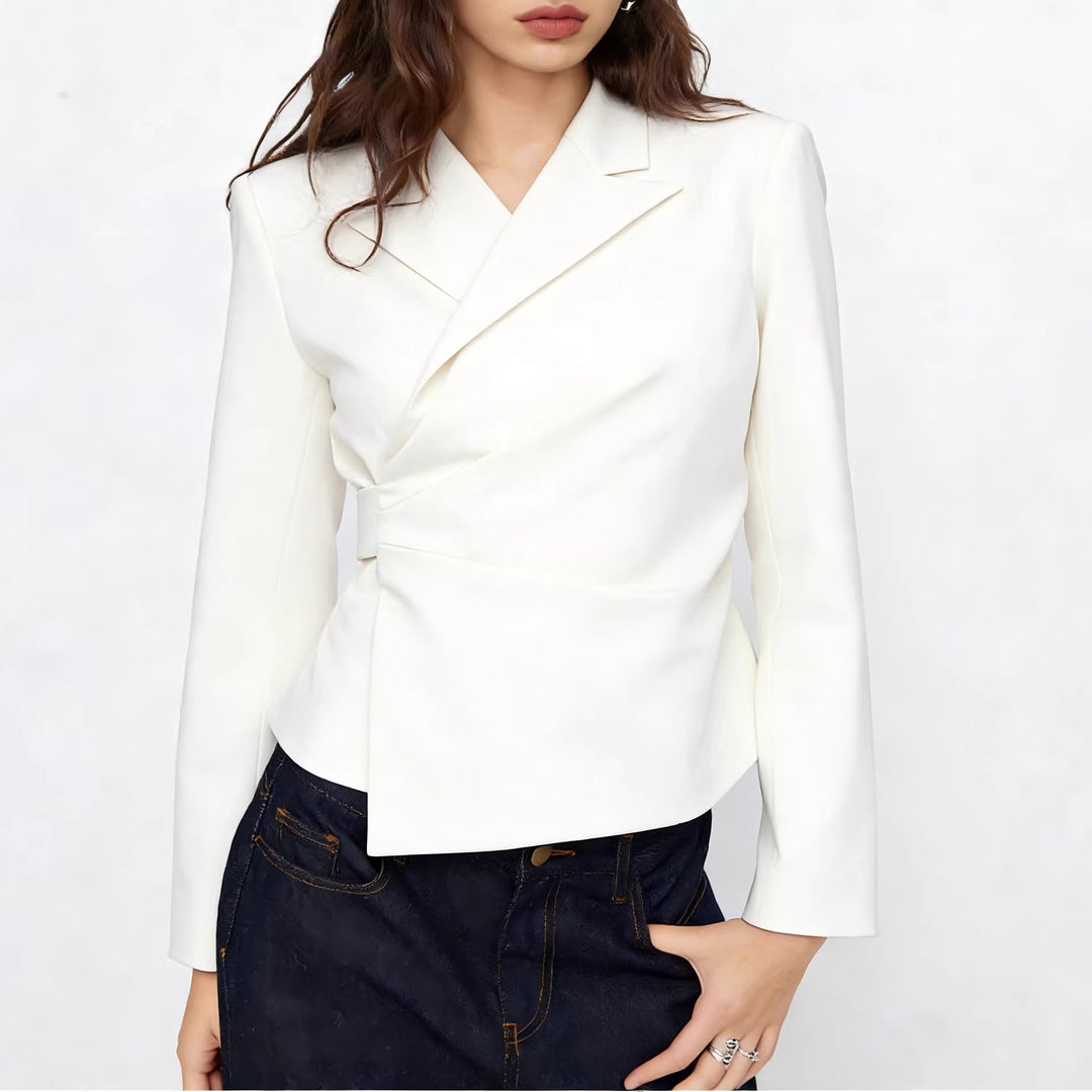 Women's Tailored Wrap Blazer with Draped Peplum Silhouette Drune