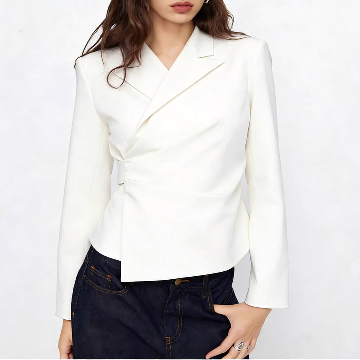 Women's Tailored Wrap Blazer with Draped Peplum Silhouette Drune