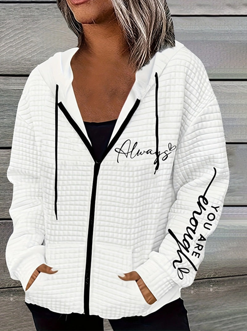 Women's oversized hooded jacket with zipper, handwritten typo application and contrast side pockets Mune Fashion