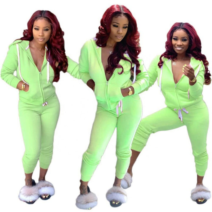 Ladies fitted hooded sweatdress set with zipper and snug jogging pants Mune Fashion