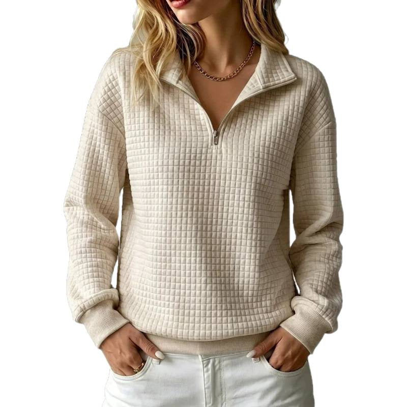 Women’s quilted sweatshirt with half zipper and tile structure Mune Fashion