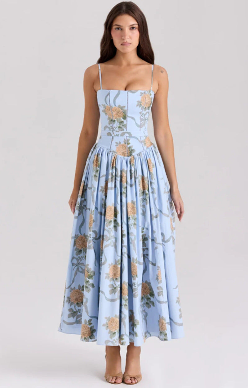 Women's tailored corset dress with spaghetti straps and voluminous circle skirt Mune Fashion