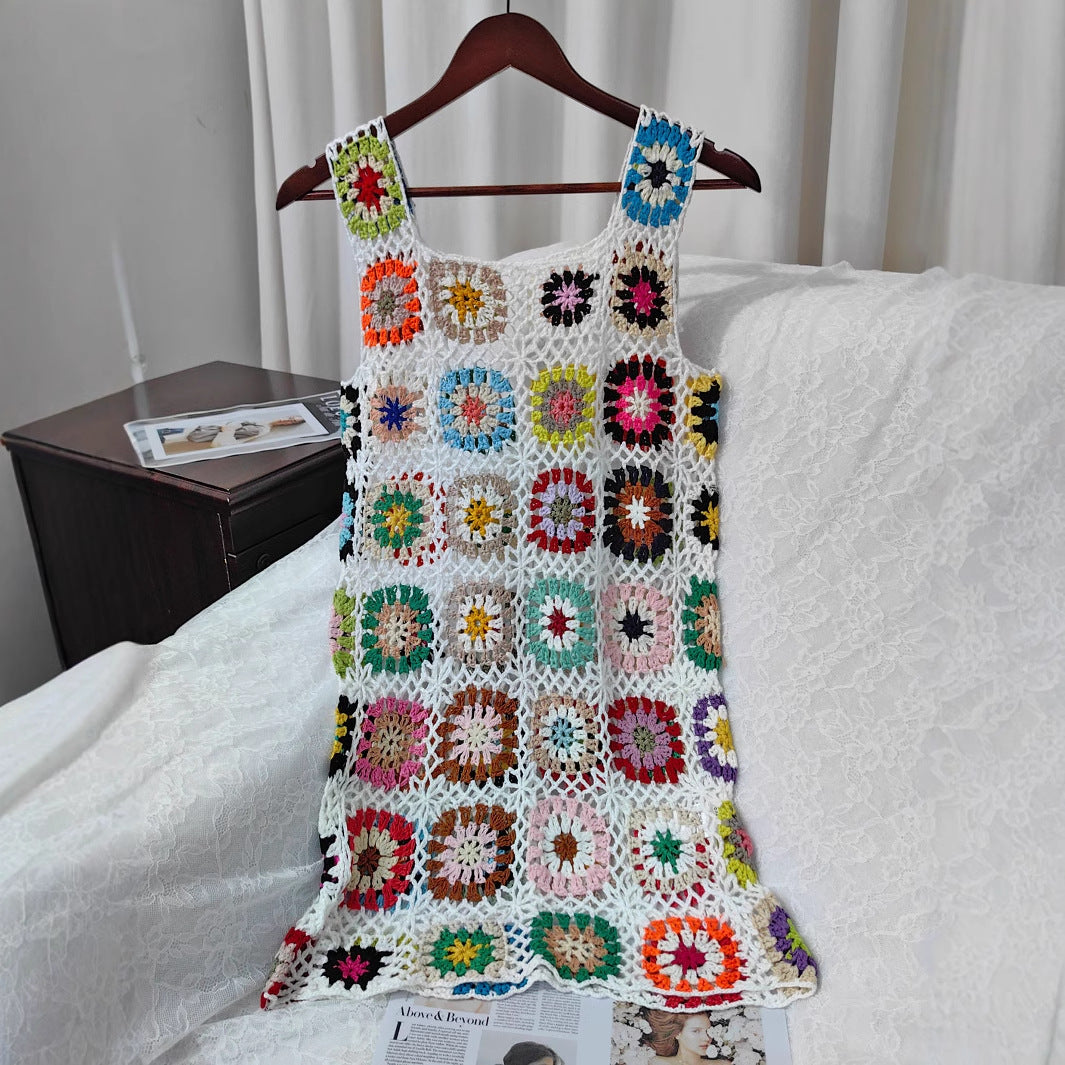 Women airy crochet dress with colorful granny square pattern Mune Fashion