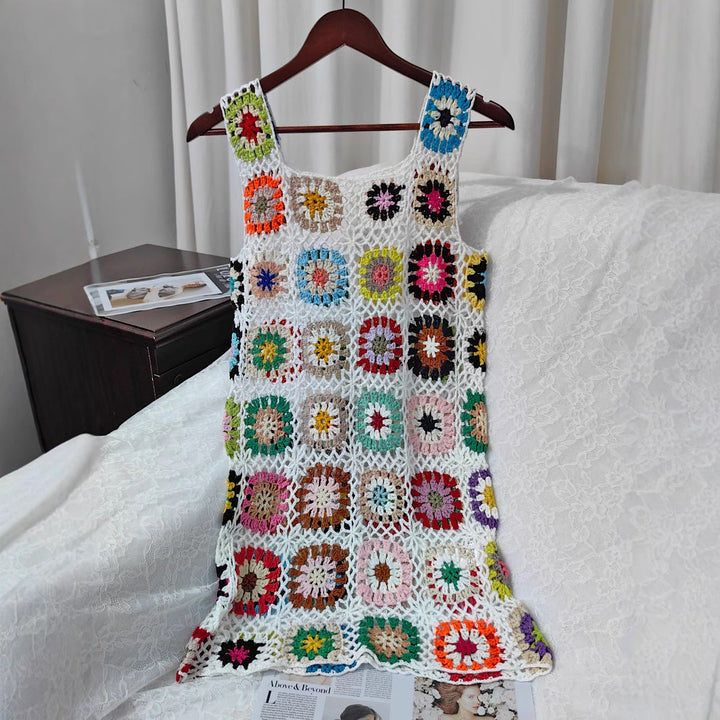 Women airy crochet dress with colorful granny square pattern Mune Fashion