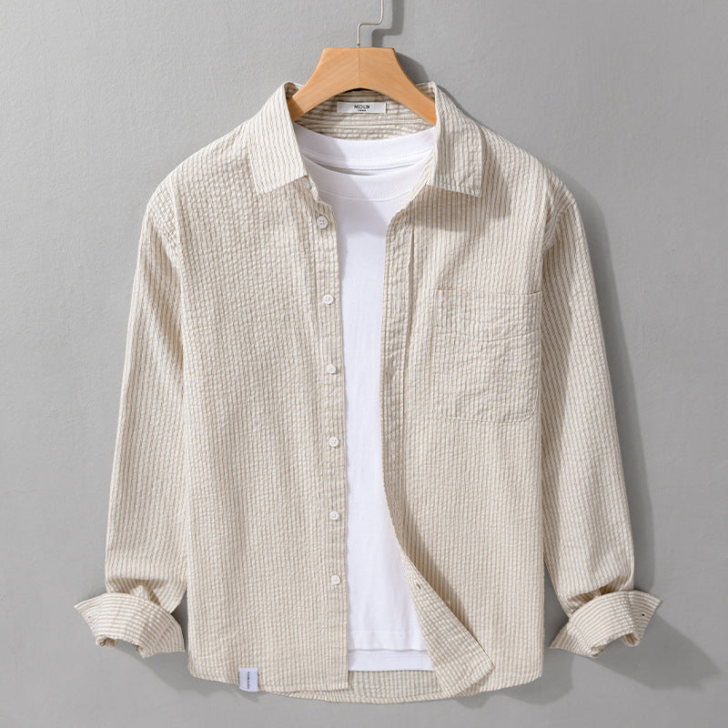 Men's Relaxed-Fit Striped Shirt made of Linen-Cotton Blend with Chest Pocket Mune Fashion