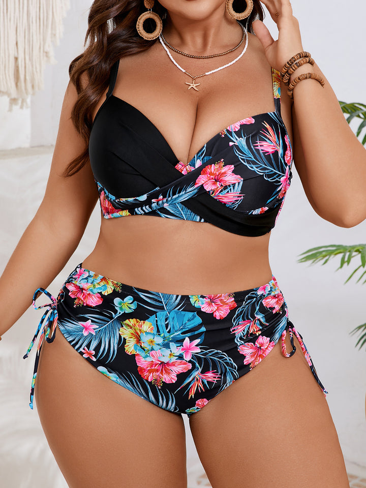 Women High-Waisted Bikini Set with Floral Wrap Top Mune Fashion