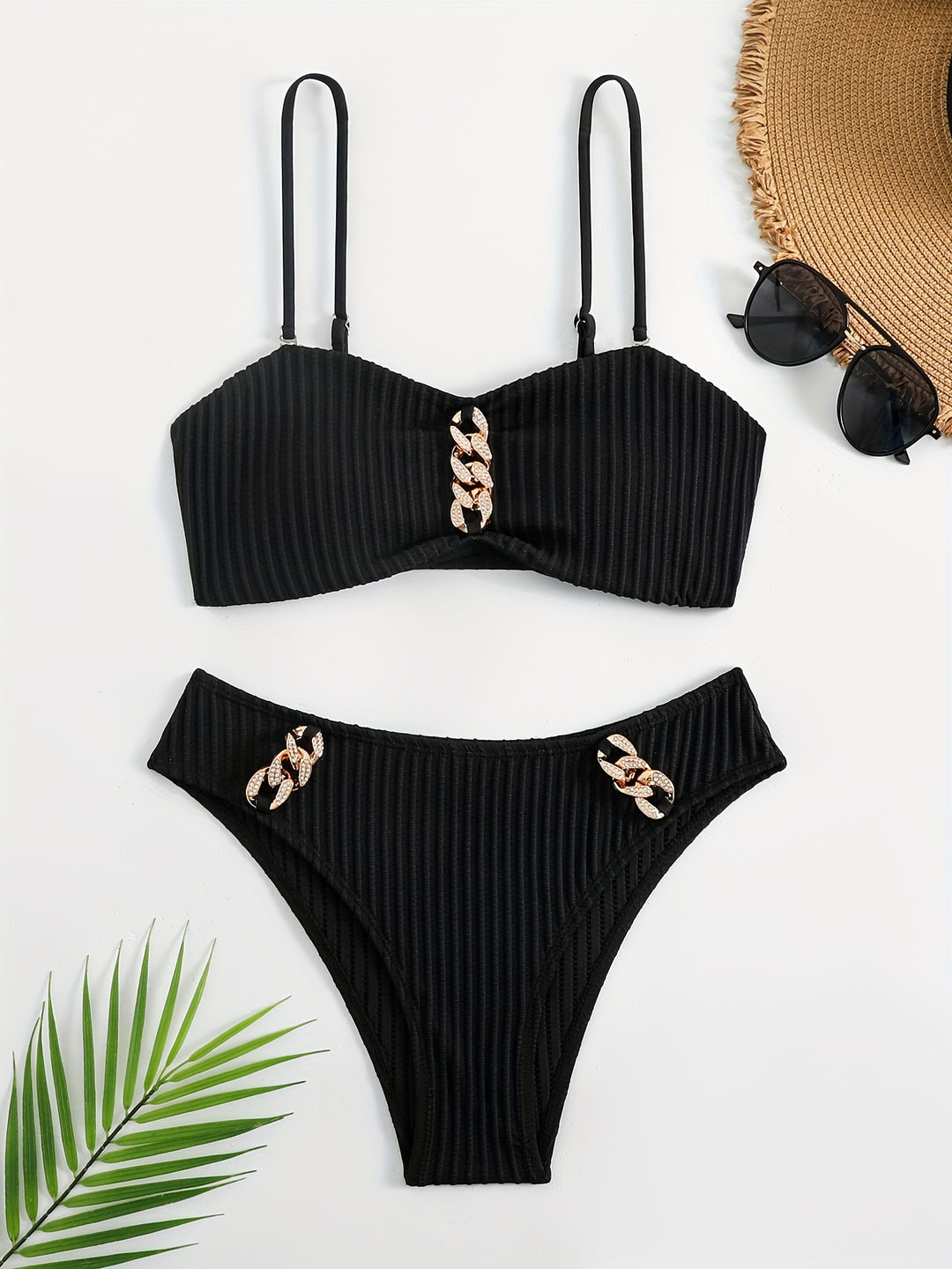 Women's Bikini Set with elegant ruffle detail and fashionable chain accents Mune Fashion