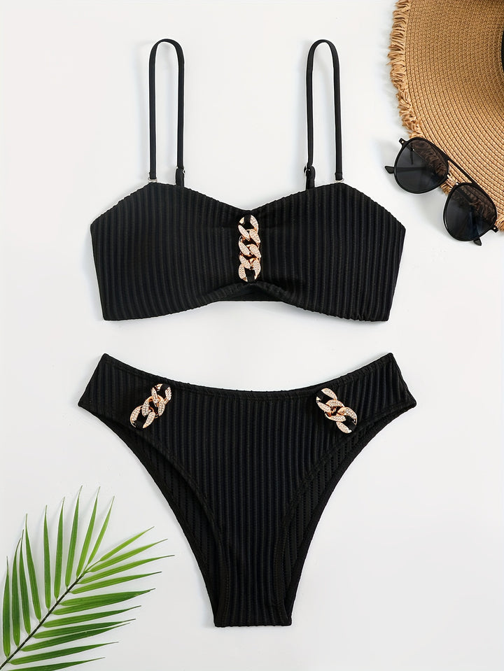Women's Bikini Set with elegant ruffle detail and fashionable chain accents Mune Fashion