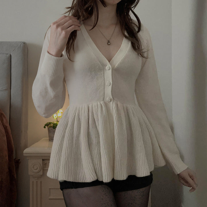 Women's long-sleeve top with empire waist, delicate button placket and lace trim Mune Fashion