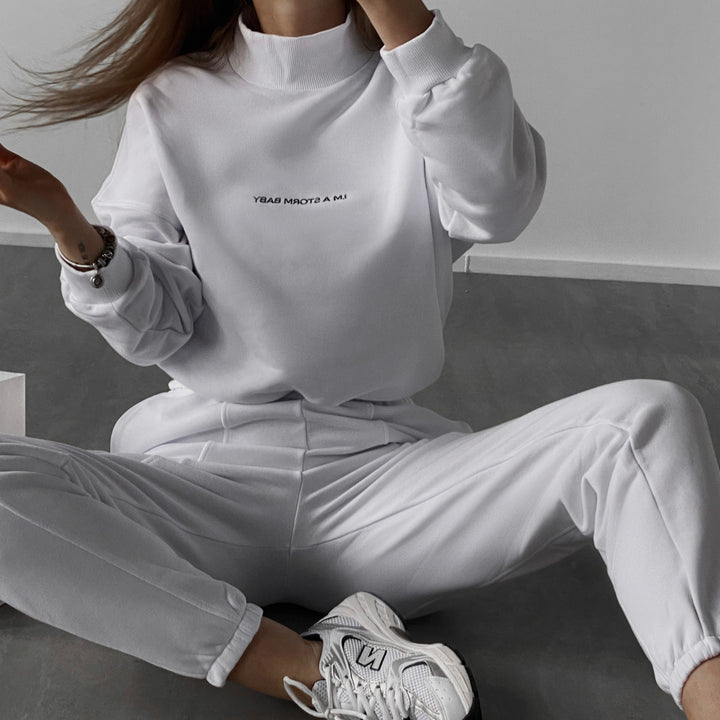 Women Oversize Lounge Set with Stand Collar and Elastic High Waist Jogging Pants Mune Fashion