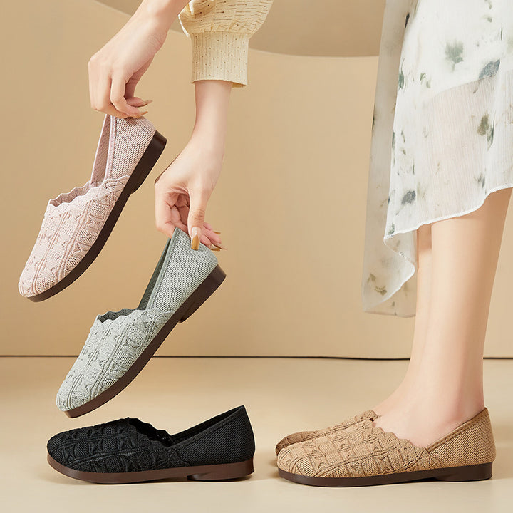 Ladies knitted comfort ballerina slippers with elastic entry, molded cushioned sole, and non-slip flexible outsole Mune Fashion