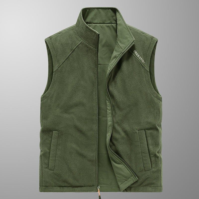 Men's fleece vest with stand-up collar, thermal insulation, and zippered pockets Mune Fashion