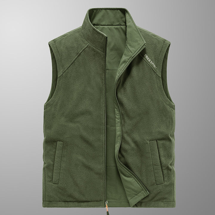 Men's fleece vest with stand-up collar, thermal insulation, and zippered pockets Mune Fashion