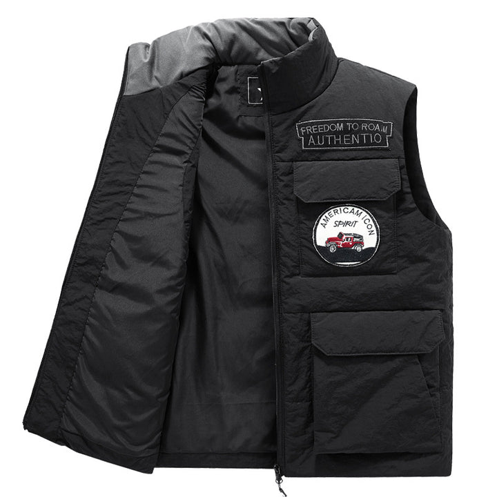 Men's Padded Utility Vest with Multiple Pockets and Badge Patches Mune Fashion