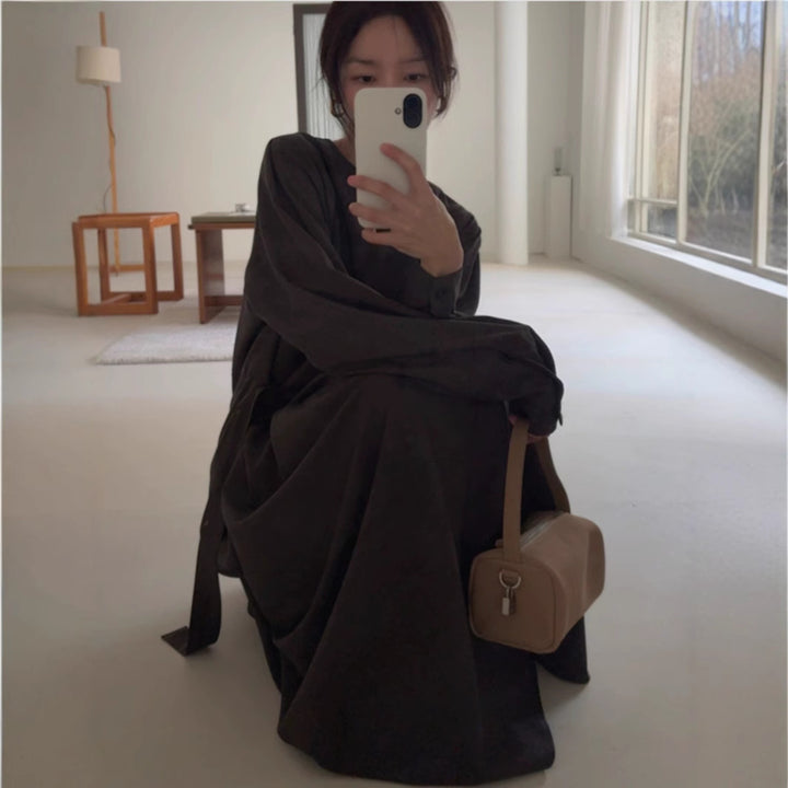Women Long Jersey Maxi Dress with Side Knot Draping and Wide Hem Mune Fashion