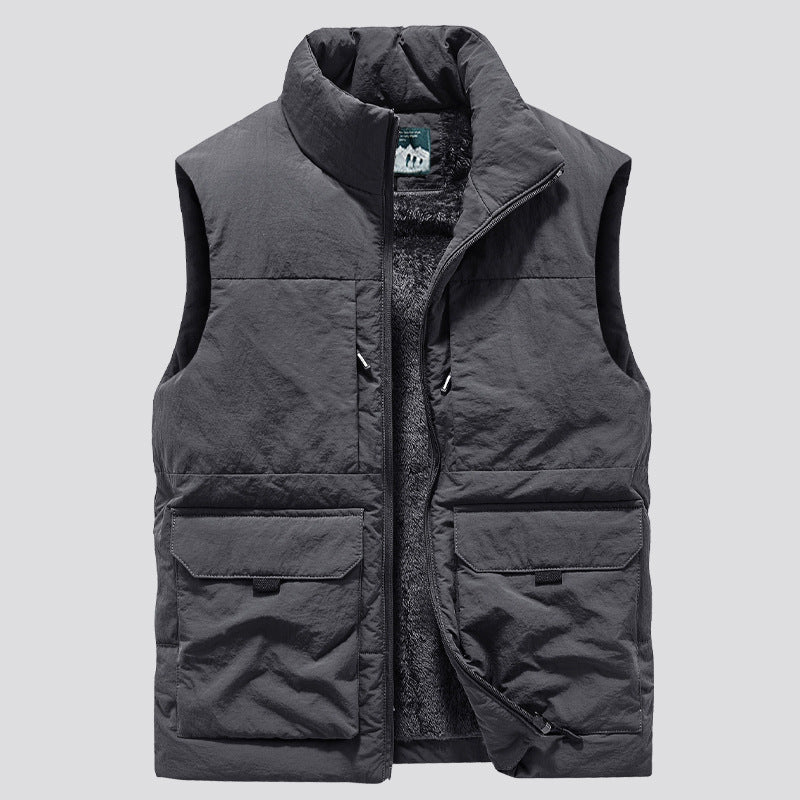 Men's Padded Sleeveless Utility Quilted Vest with Teddy Lining and Large Flap Pockets Mune Fashion