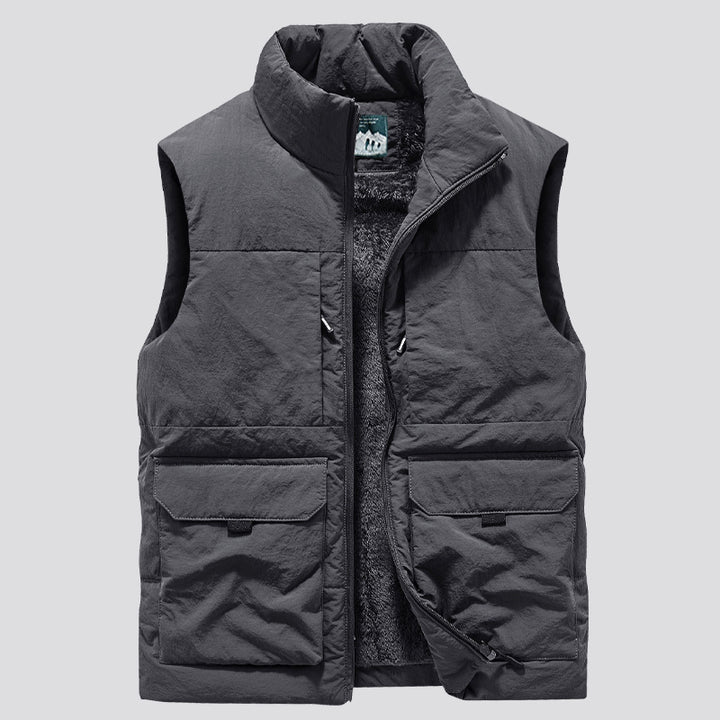 Men's Padded Sleeveless Utility Quilted Vest with Teddy Lining and Large Flap Pockets Mune Fashion