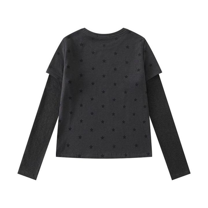 Women Two-Layer Long Sleeve Shirt with Stars Ornament and Heart Detail Mune Fashion