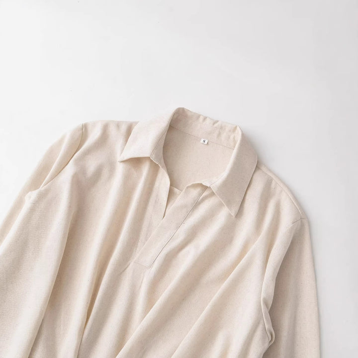 Women Oversized Blouse with Deep V-Neck and Tailored Draping Insert Mune Fashion