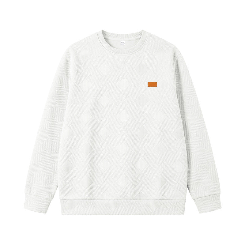 Unisex Textured Cotton Crewneck Sweatshirt with Diamond Structure and Leather Patch Mune Fashion