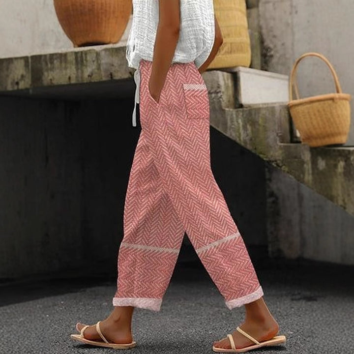 Women's Wide Linen Pants with Striped Pattern Mune Fashion