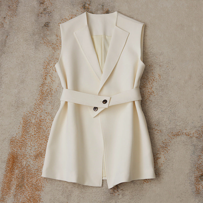 Women's Sleeveless Blazer Vest with Waist Belt Mune Fashion
