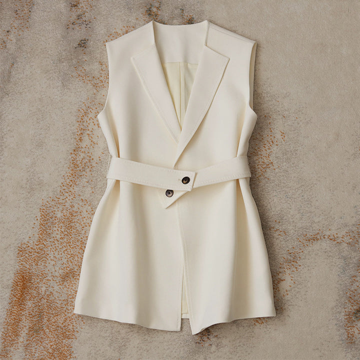 Women's Sleeveless Blazer Vest with Waist Belt Mune Fashion